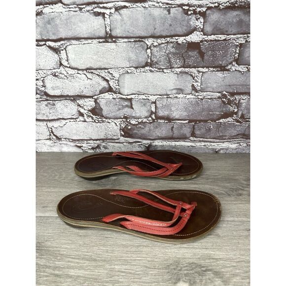 Olukai U'I-W Red Leather Thong FlipFlop Casual Slide Sandals Women Sz 8M US/38EU - Picture 10 of 16